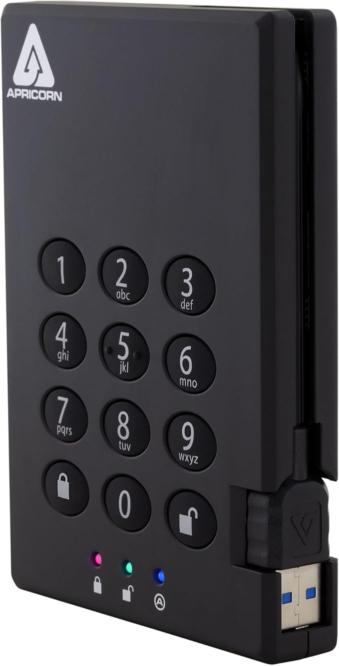 Apricorn 500GB Aegis Padlock USB 3.0 256-bit AES XTS Hardware Encrypted Portable External Hard Drive (A25-3PL256-500)