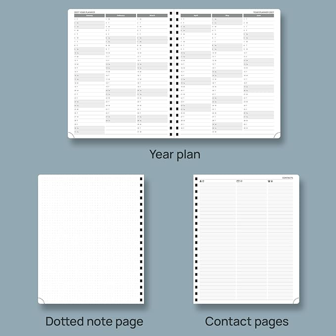 POPRUN 2026 Planner Weekly Notebook Calendar (Jan-Dec), Large Size 8.5'' x 10.5'' - Agenda 2026 Appointment Book with Monthly Tabs, Inner Pocket, Spiral Soft Cover, 100 GSM - Petrol