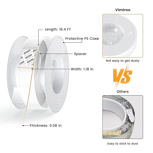 4 Pack Double Sided Tape Heavy Duty, Extra Large16.4FT Nano Double Sided MountingTape, Transparent Strong Removable Adhesive Picture Hanging Strips, Wall Tape Sticky Poster Carpet Decor