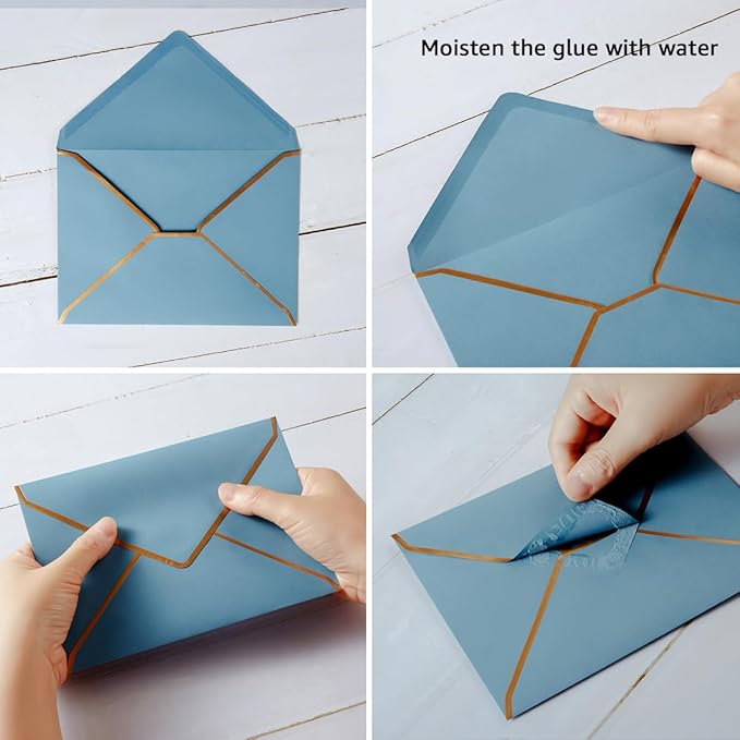 100 Pack A7 Envelopes 5 x 7 Envelopes with Gold Border for Office, Wedding Gift Cards, Invitations, Graduation, Baby Shower, Parties (Dusty-Blue, 5.32 x 7.28 Inches)