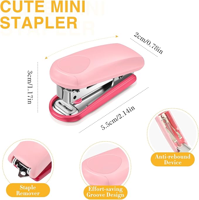 Leinuosen 6 Pack Mini Stapler with 1000 Staples Pink Small Stapler Multipack 16 Sheets Capacity Standard Staples with Box Desktop Remover for Kids School Office Supplies, 3 Colors