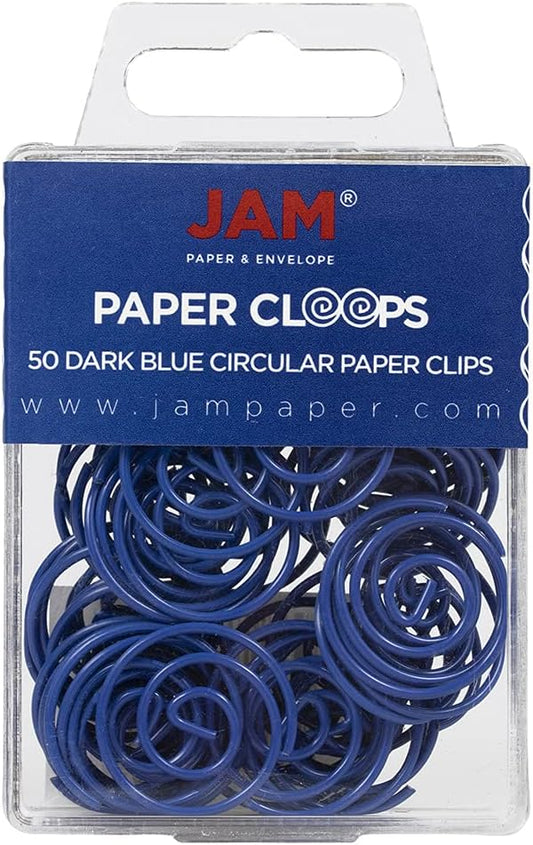 JAM PAPER Circular Paper Clips - Round Paperclips - Dark Blue - 50/Pack