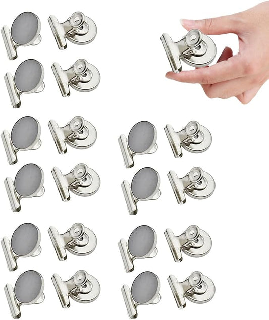 Strong Magnetic Clips, 20 Pack, 1-1/4 Inch, 31 mm, Sliver, Heavy Duty Refrigerator Magnet Clips, Medium Clip Magnets, Office Supplies, Photo Displays