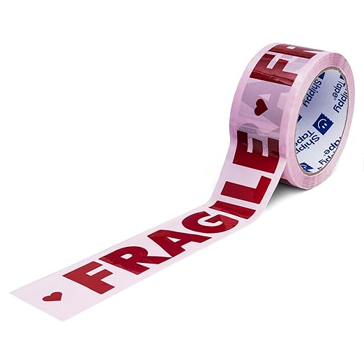 Fragile Packing Tape, Pink Burgundy Heart Cute Designer Packaging and Shipping Tape for Small Business - Printed Tape for Moving, 1.88" x 110 Yards (330 feet)