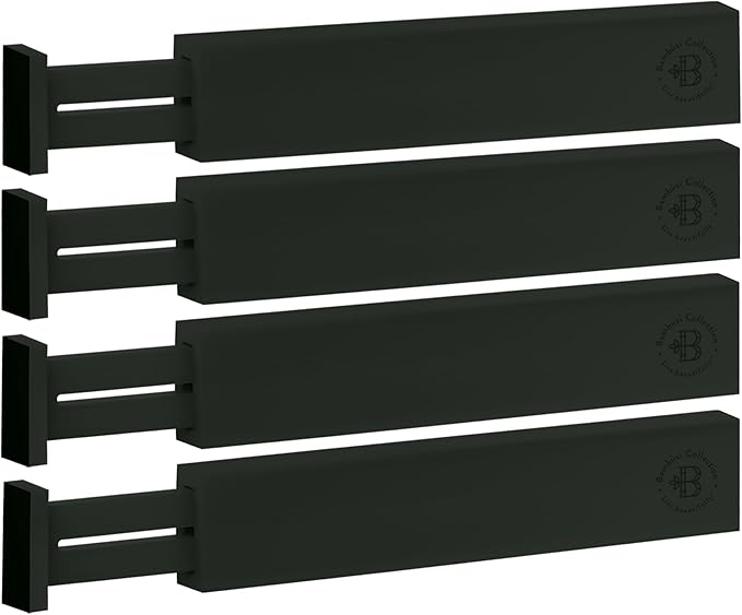 Bambüsi 4 Pack Drawer Divider - Bamboo 2.6" High, 12.5-17" Adjustable Drawer Organizers for Clothes, Expandable Dresser Separators in Bedroom/Bathroom/Kitchen/Office Organization and Storage (Black)