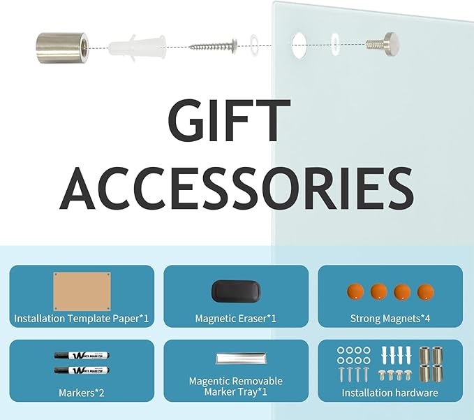 Notepad Glass Whiteboard 36 * 72Inches Magnetic Wall Mounted Frameless Glass White Board for Office, Home & School
