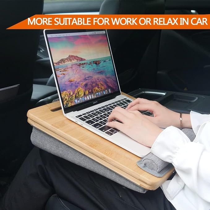 Lap Desk Laptop Tray with Cushion Portable Bed Tray Desk, Adjustable Angle Lap Desk with Tablet Phone Holder, for Home Office, Sofa, Bed, Couch and car. Bamboo Cushioned Laptop Table Tray