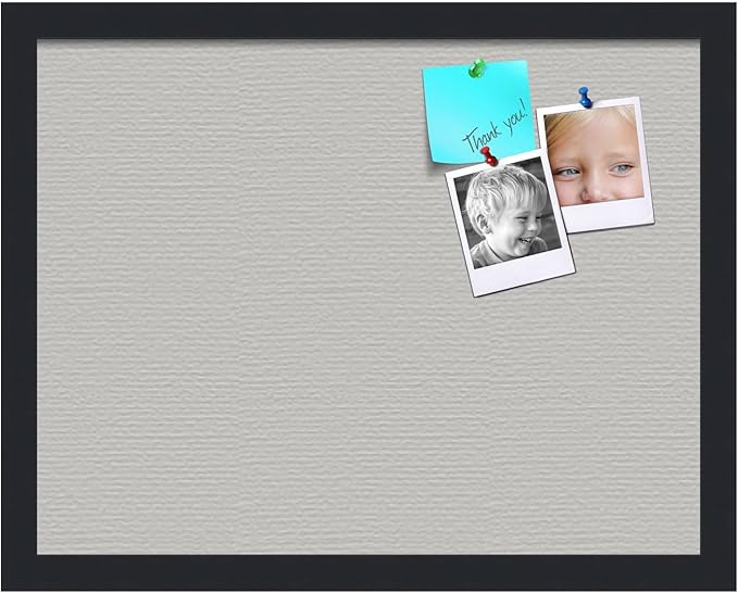 PinPix 18x14 Inch Cork Bulletin Board. This Decorative Framed Pin Board Comes with Light Stone Design and a Satin Black Frame. Ideal for Home Office Decor or Message Board (PinPix-1809)