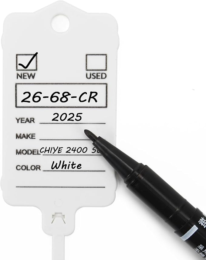 100 Car Key Tags with Labels Plastic Car Dealership Key Tags Self Locking Automotive Identifiers Blank Shop Labels with One Pen (White)