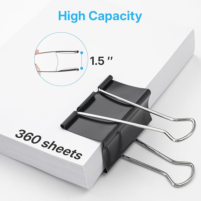 OWLKELA 3 Inch (12 Pcs) Jumbo Binder Clips, Extra Large Black Paper Clamps for Home, School and Office Supplies