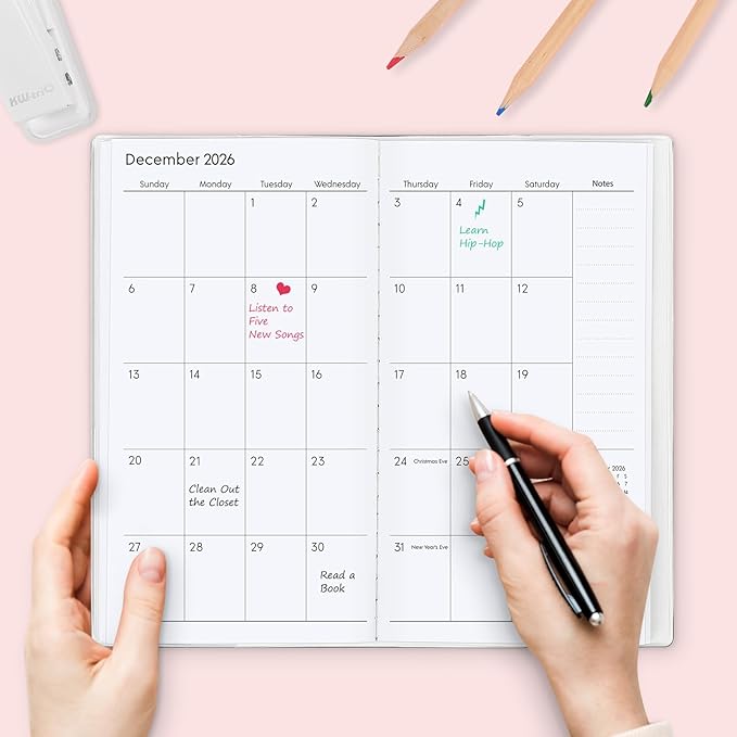 Pocket Calendar 2026-2027, Pocket Planner 2026-3.7" x 6.7" - Runs from July 2025 Until December 2027, Monthly Planner 2025-2027 with PVC Cover for Planning, Pink