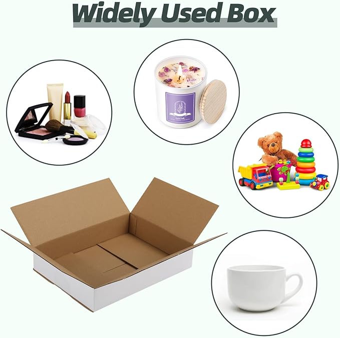 CRUGLA 9x6.5x1.75 White Shipping Boxes Set of 40, White Corrugated Cardboard Boxes for Small Business Shipping Mailing Packing
