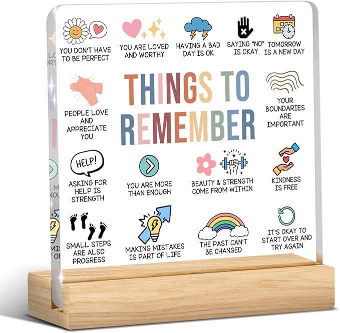Therapy Office Decor, School Counselor Gifts, Mental Health Office Desk Decor, Gifts for Women Counselor Psychologist, Things to Remember Acrylic Sign with Wooden Stand for Halloween Christmas Gift