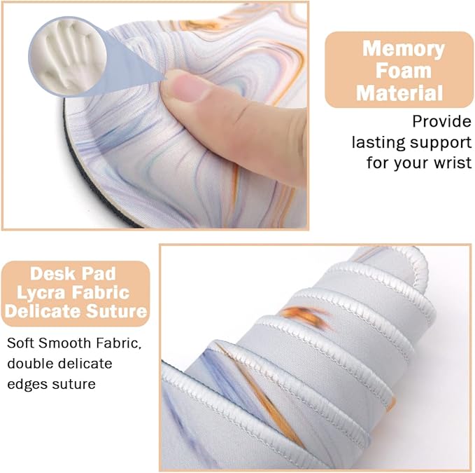 4-in-1 Large Gaming Mouse Pad, Keyboard Wrist Rest Pad & Wrist Support Mousepad Set, Extended Desk Pad Waterproof Desk Mat for Home Office Study Game - White Marble