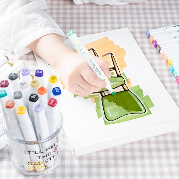 TRANSON Alcohol Markers for Drawing Coloring 48 Colors Dual-tip Chisel and Brush Tips