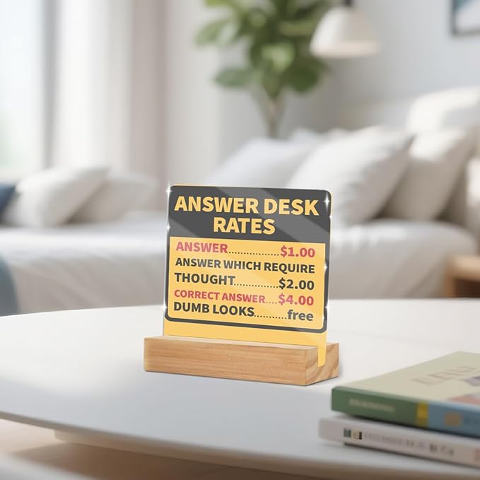 Funny Team Office Gifts, Answer Desk Rates Funny Acrylic Sign With Wooden Stand, Gag Fun Gifts for Coworker Employee Boss, Office Sign Tabletop Decor Desk Accessories Christmas Birthday Gift