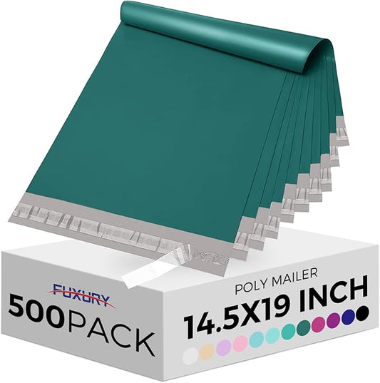 Fuxury 500 Pcs Poly Mailers 14.5x19 Inch, Bulk Shipping Bags for Clothing, Strong Adhesive Shipping Envelopes for Small Business Suppliers,Waterproof Mailers Poly Bags Mailing Envelopes Green