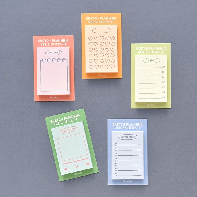 Monolike Sketch Planning Ver.2 Sticky-it - 5p Set Self-Adhesive Memo Pad 50 Sheets