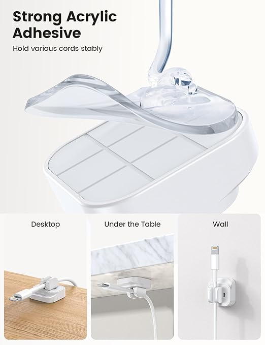 10Pack Cable Spring Holder Clips, Cord Organizer for Desk - Lamicall Adjustable Cord Clip, Wire Holder Organizer, Phone USB Charger Cable Holder, White