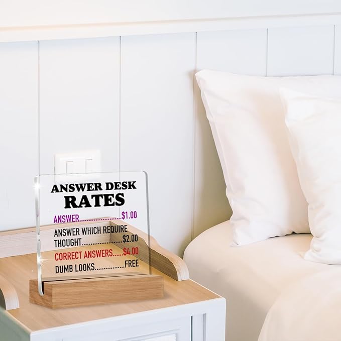 Funny Office Gifts for Coworkers, Boss Gifts, Answer Desk Rates Acrylic Plaque, Gag Gift for Boss Employee, White Elephant Gift Office Desk Signs Decor 4 × 4 Inches