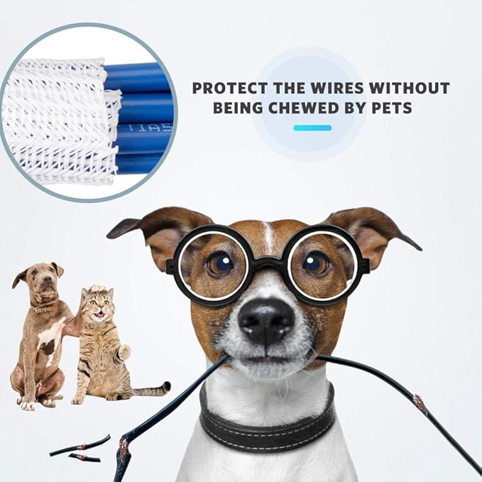 AGPTEK Cable Sleeve Cover, 6.6ft - 2/3 inch Desk Cord Organizer Cable Hider, Home Office Wire Management Computer TV Wire Loom Tubing, Pet Proof Cord Protector, from Cat Dog Chewing, White