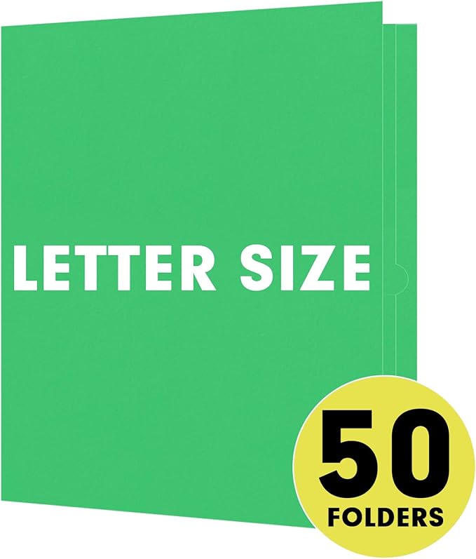 Two Pocket Folders, RAZCC 50 Pack 2 Pocket Folders Fit Letter Size Paper, Paper Folders with Pockets for School Office Business Home, Green