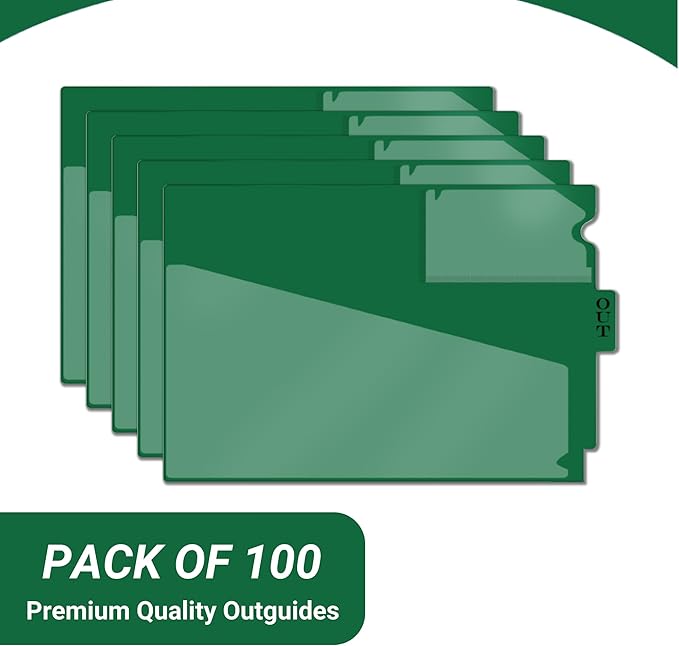 Doctor Stuff - Center Tab Vinyl Out Guides, Diagonal Cut Front Pocket, Top Charge Out Slip Pocket, Plastic File Folder, Letter Size 9" x 13-1/4", Green, 100/Box