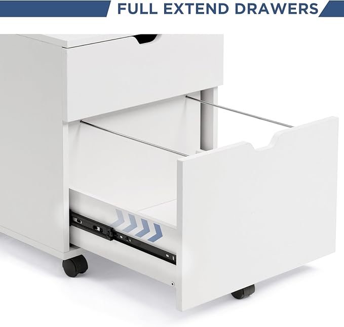 HollyHOME 2-Drawer Wood File Cabinet, Under Desk Cabinet for Home Office, Rolling Storage Shelf for Home, Printer Stand, for A4, Letter-Size, 11.8in Hanging File Folders, White