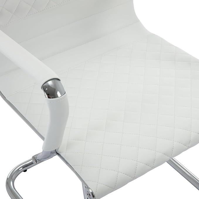 Office Guest Chairs Reception Chairs Waiting Room Chairs Set of 2 Conference Room Chair with Mid Back, Modern PU Leather Desk Chair, White