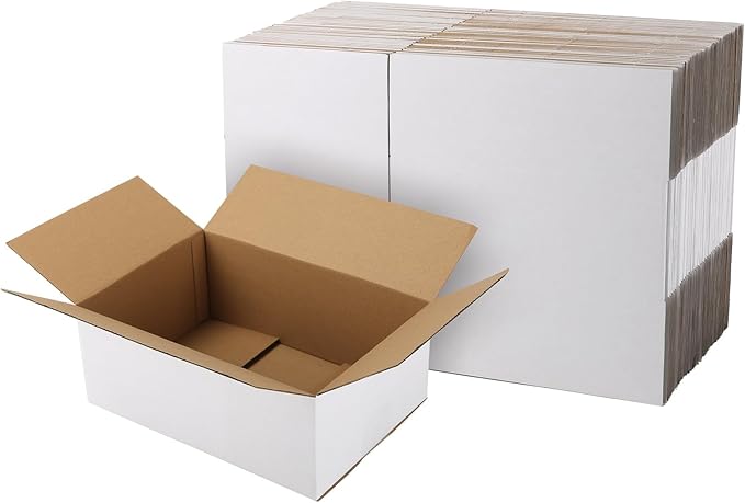 CRUGLA 10x7x4 White Shipping Boxes Set of 40, White Corrugated Cardboard Boxes for Small Business Shipping Mailing Packing
