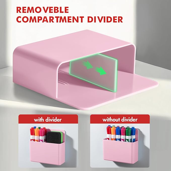 BEYGORM 2 Pack Plastic Magnetic Pen Holder for Refrigerator, Dry Erase Marker Holder for Whiteboard，Magnet School Locker Organizer Accessories, Pencil Cup, Pen Caddy, Classroom Organization(Pink)