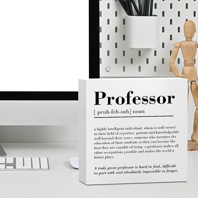 Professor Definition Office Supplies Rustic Desk Decor White Wooden Box Sign Motivational Appreciation Gifts for Professor Teacher Mentor Farmhouse Wood Plaque Thank You Gifts Home Shelf Decorations