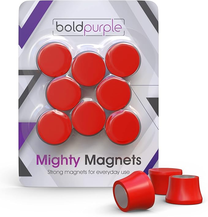 Strong Magnets for Whiteboard, Glassboard and Fridge (Red, 8 Pack, Small). N54 Neodymium Rare Earth Heavy Duty Magnets for Home and Office Supplies.