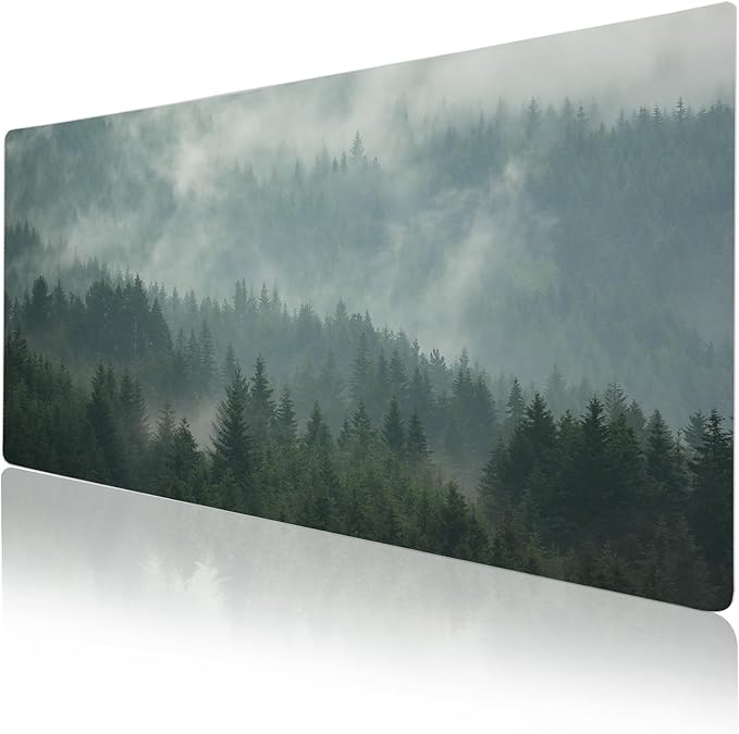 Colorful Star Large Mouse Pad, PU Leather Waterproof Desk Mat, Computer Gaming Mouse Pad, XXL Full Desk Mousepad Non Slip Desk Pad for School Office Home 31.5" x 15.7" - Foggy Forest Valley