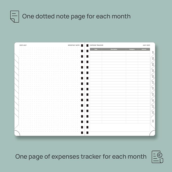 POPRUN Monthly Planner 2025-2026 Spiral Bound (6.5" x 8.5") 18 Months Calendar (Jul 2025 - Dec 2026) - 4 Pages per Month with Monthly Expense & Notes, Sunday Start, Leather Cover - Burgundy