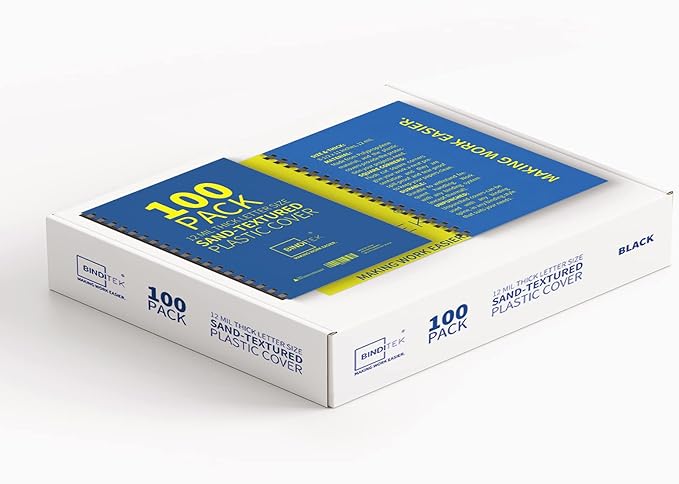 Binditek 100 Pack 12 Mil Sand-Textured Polycover - Plastic Binding Cover for Letter Size - Lightly Sanded Finish - Business Reports and Proposals - Square Corners, Un-Punched, Black