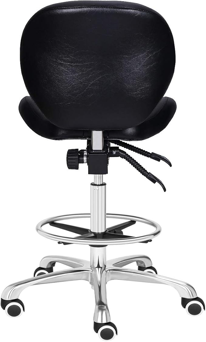 Kaleurrier Adjustable Stool Drafting Chairs: Tall Office Chair for Standing Desk with Backrest & Foot Rest - Ergonomic Drafting Stools with Rolling Wheels for Shop Studio Dental Salon Home(Black)