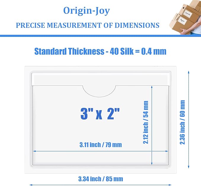 Origin-Joy 25 PCS Self-Adhesive Index Label Pockets, Clear Plastic Peel & Stick Card Holders with Top Open for Loading (3 x 2 inch)