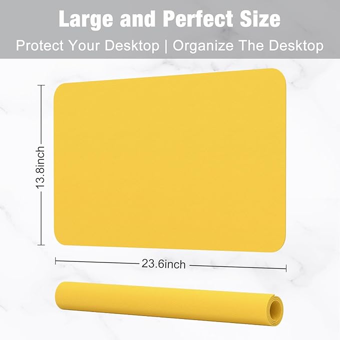 Hsurbtra Desk Pad, 23.6" x 13.8" PU Leather Desk Mat, M Extended Mouse Pad, Waterproof Desktop Blotter Protector, Non-Slip Ultra Thin Small Laptop Keyboard Writing Mat for Office Home, Yellow