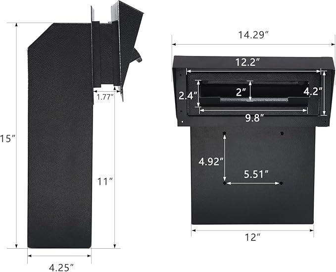 xydled Heavy Duty Mail Box with Key Lock, 15''x12''x6'', Locking Metal Mailbox Door Mounted, Through The Door Safe Locking Drop Box, Black