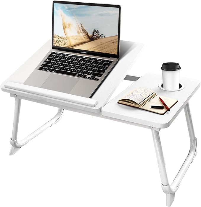 CloudTrip Laptop Desk for Bed or Couch, Lap Desk, Woking in Bed Desk, Home Office Desks, Breakfast Tray, Desk with Cup Holder, Watching Movies in Bed, Laptop Stand for Bed, Fordable Legs Desk (White)