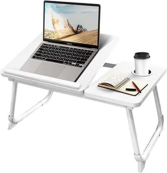 CloudTrip Laptop Desk for Bed or Couch, Lap Desk, Woking in Bed Desk, Home Office Desks, Breakfast Tray, Desk with Cup Holder, Watching Movies in Bed, Laptop Stand for Bed, Fordable Legs Desk (White)