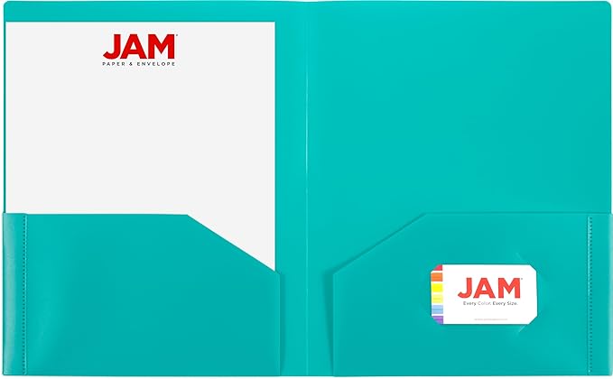 JAM PAPER Heavy Duty Plastic 2 Pocket Extra Tough School Folders - Assorted Fashion Colors - Bulk 48 Folders/Box (8 Assorted Packs of 6)