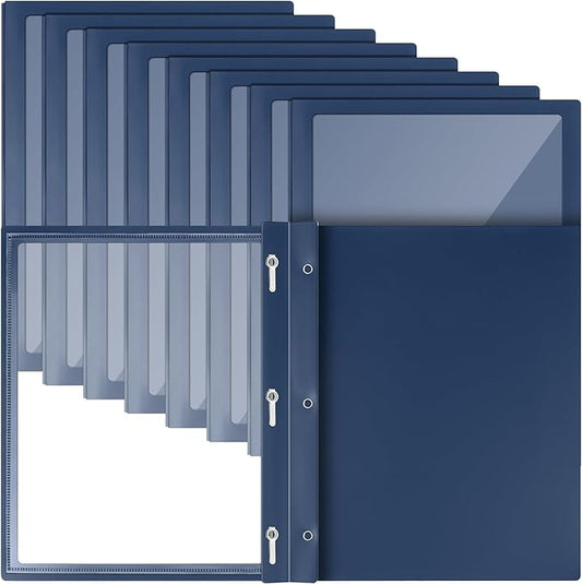 Teling 24 Pcs Report Covers with 3 Prong Fasteners Clear Front Presentation Folders Frame View Poly Report Folder Presentation Binder for Paper Document School Office (Dark Blue)