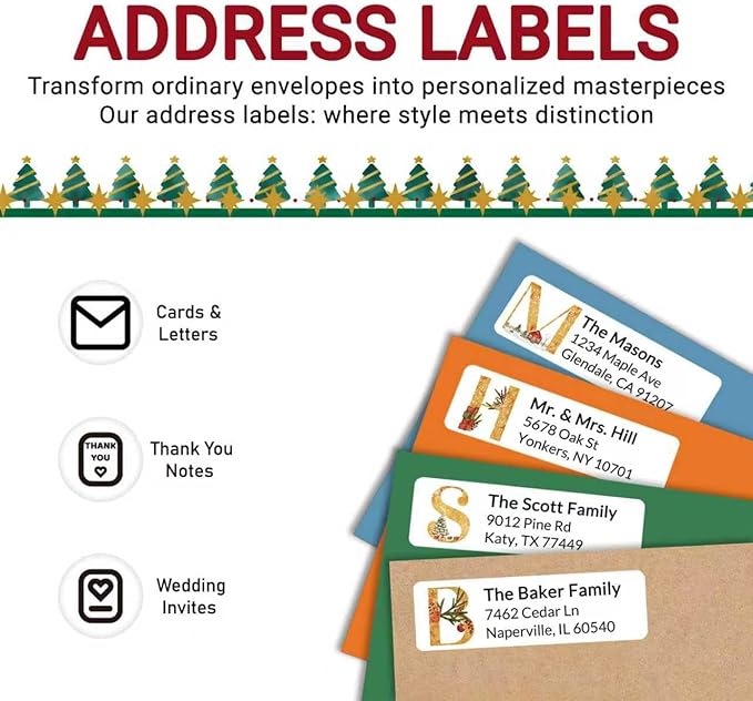 Personalized Christmas Address Labels - Custom Address Labels with Monogram (Champagne Wishes)