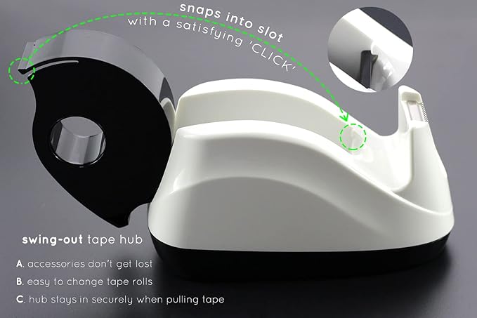 Heavy Base Nonskid Desk Tape Dispenser One-Hand Dispensing, White, 2 Pack