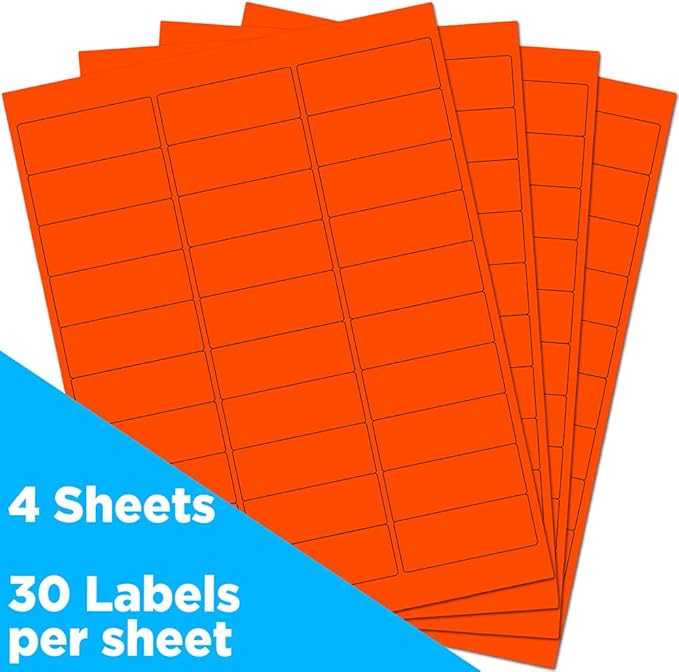 JAM PAPER Return Address Labels - Standard Mailing - 1 x 2 5/8 - Neon Deep Red/Orange - 120 Shipping Labels/Pack