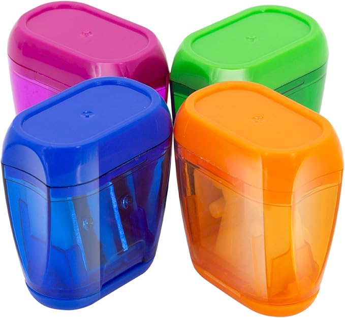 KIDMEN Manual Pencil Sharpeners,2 Holes Compact Sharpener with Lid for Kids, School and Office-12 Pack