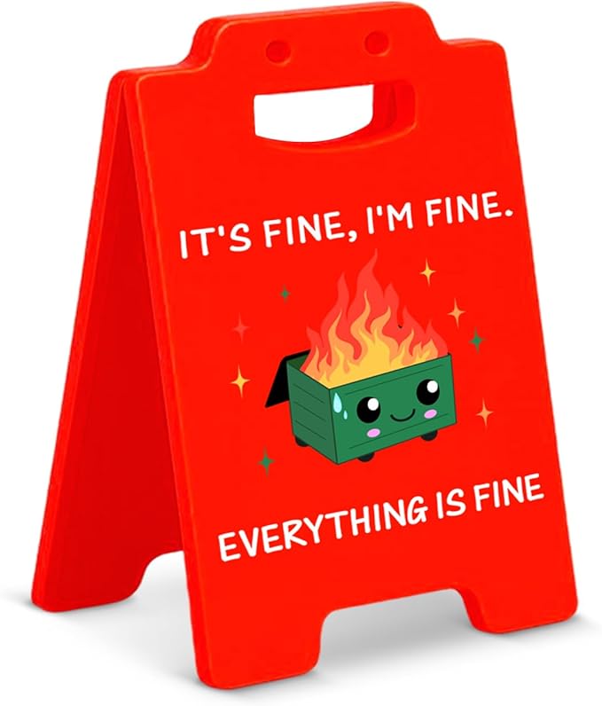 Dumpster Fire Desk Accessories Desk Signs - Funny Office Gifts for Coworkers, Cute Dumpster Fire Gifts, I'm Fine Everything is Fine Office Decor for Women Men