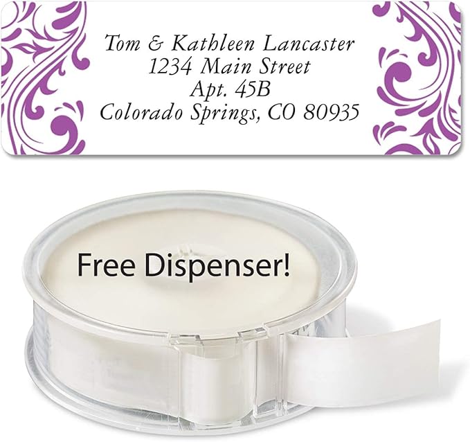 Colorful Images Elegant Swirl Rolled Personalized Return Address Mailing Labels with Dispenser, Customize with Name & Shipping Address, 250 ¾” x 2½” Self Adhesive, Easy Peel Label Roll